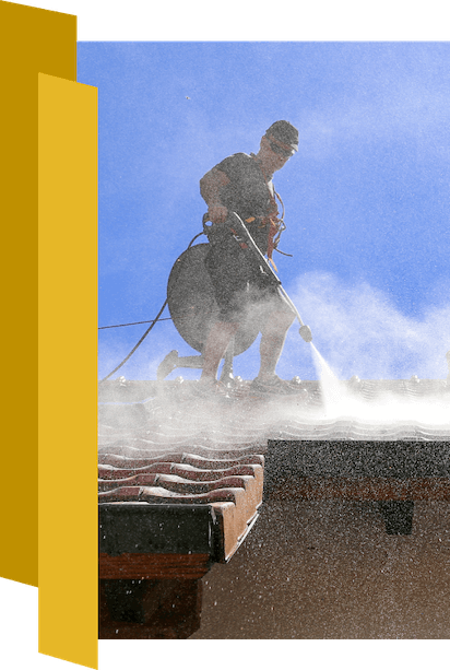 Cleaning Geelong house roof with high pressure washer prior to full roof restoration